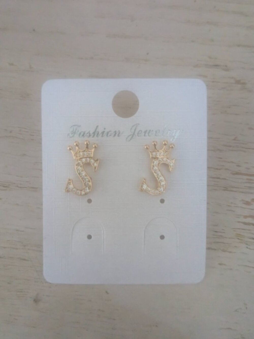 Monogramed S Crown Rhinestone Stud Earrings - Never Worn